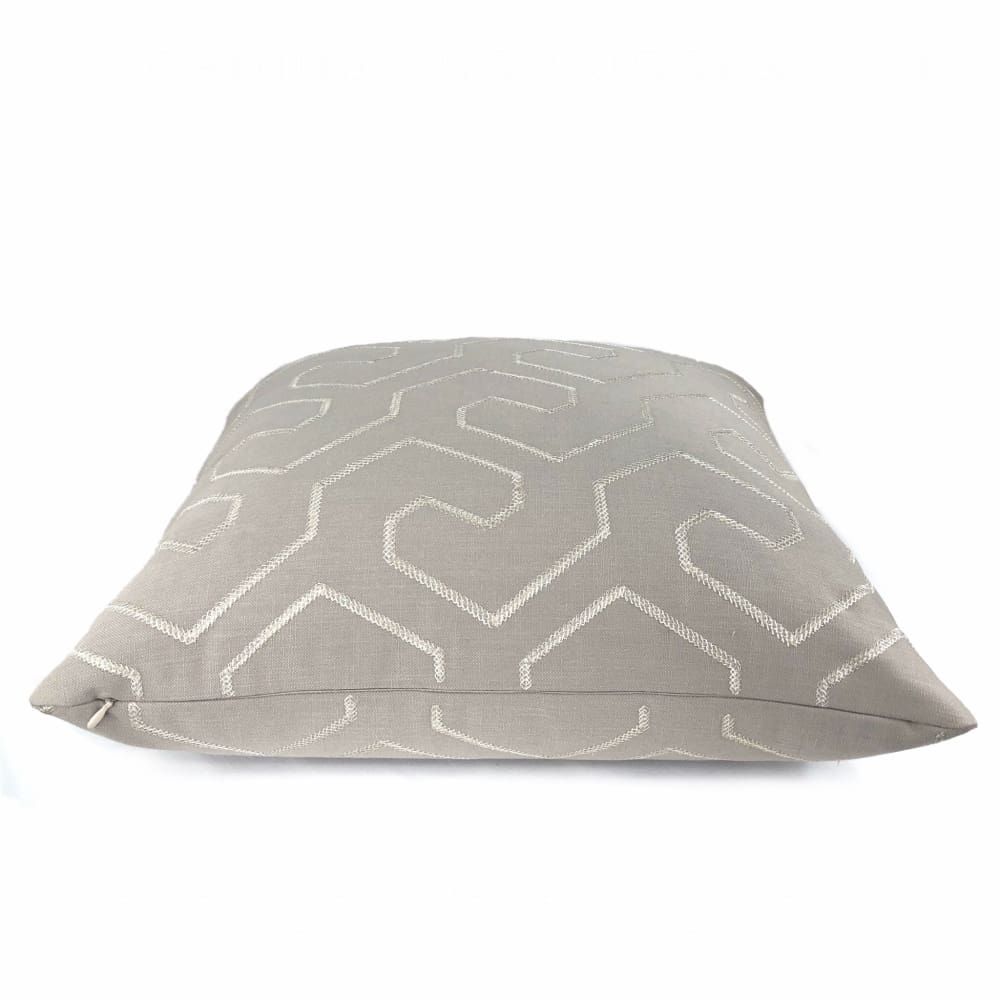 Gibson Stone & Silver Embroidered Geometric Maze Pillow Cover - Aloriam