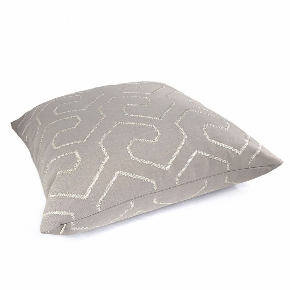 Gibson Stone & Silver Embroidered Geometric Maze Pillow Cover - Aloriam