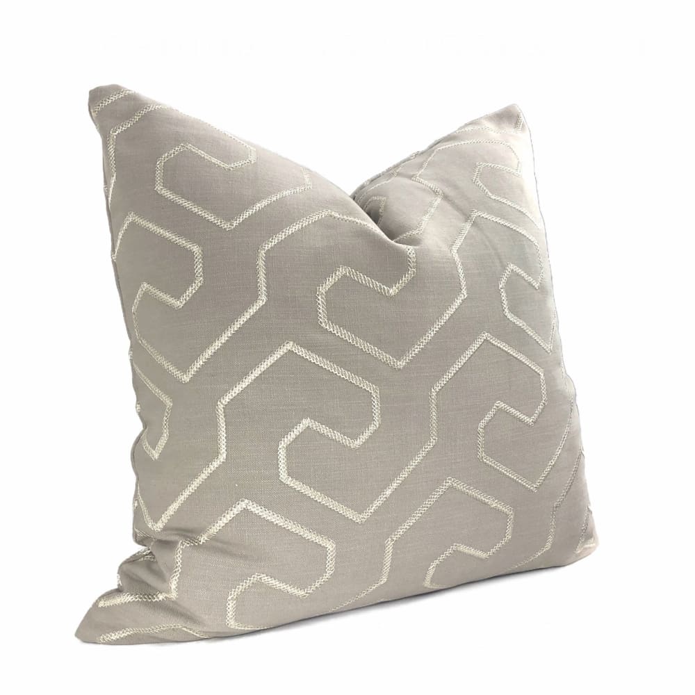 Gibson Stone & Silver Embroidered Geometric Maze Pillow Cover - Aloriam