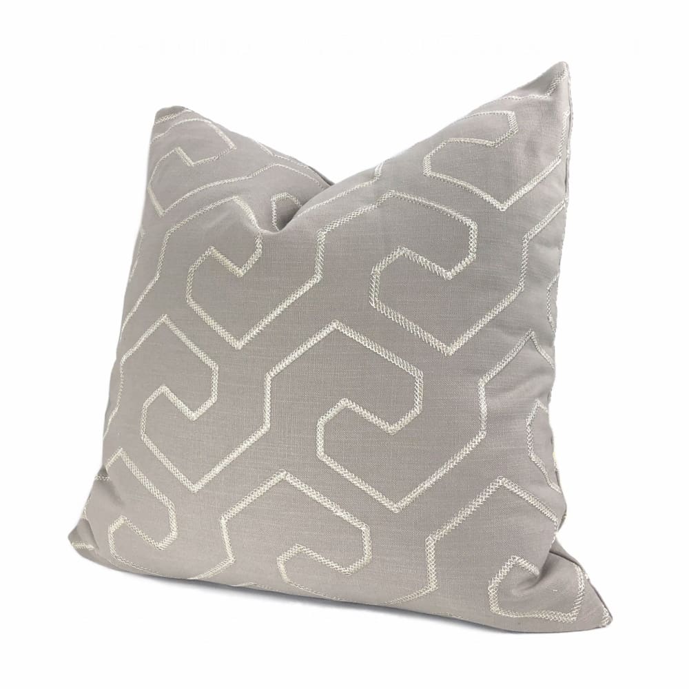 Gibson Stone & Silver Embroidered Geometric Maze Pillow Cover - Aloriam