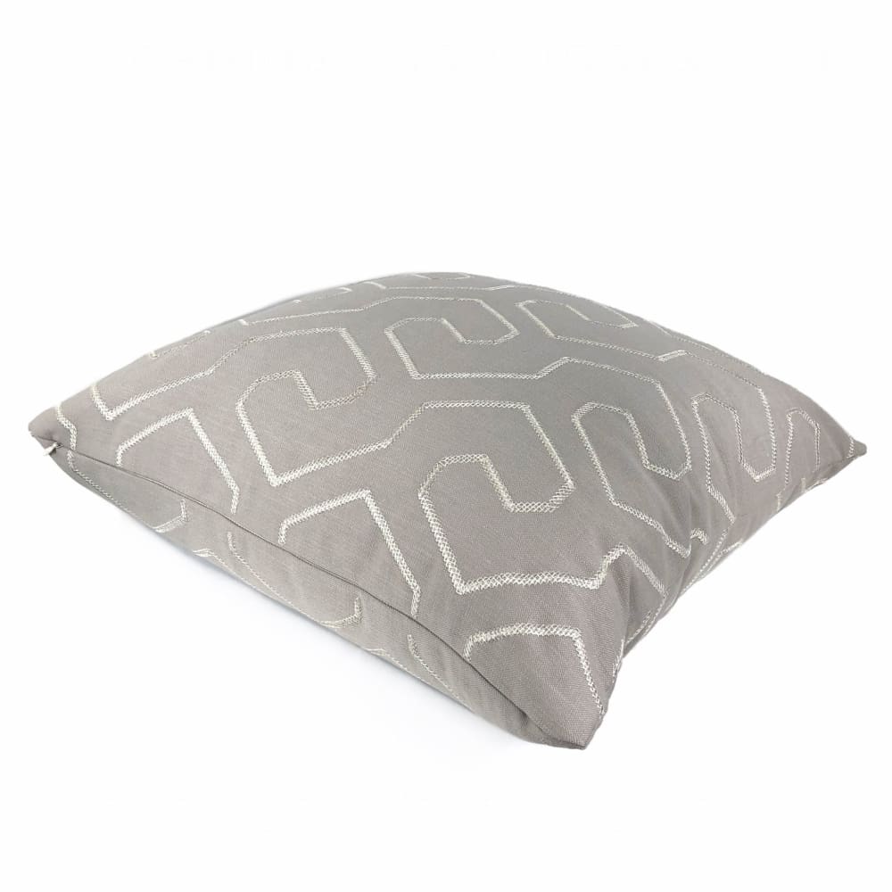 Gibson Stone & Silver Embroidered Geometric Maze Pillow Cover - Aloriam