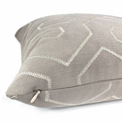 Gibson Stone & Silver Embroidered Geometric Maze Pillow Cover - Aloriam