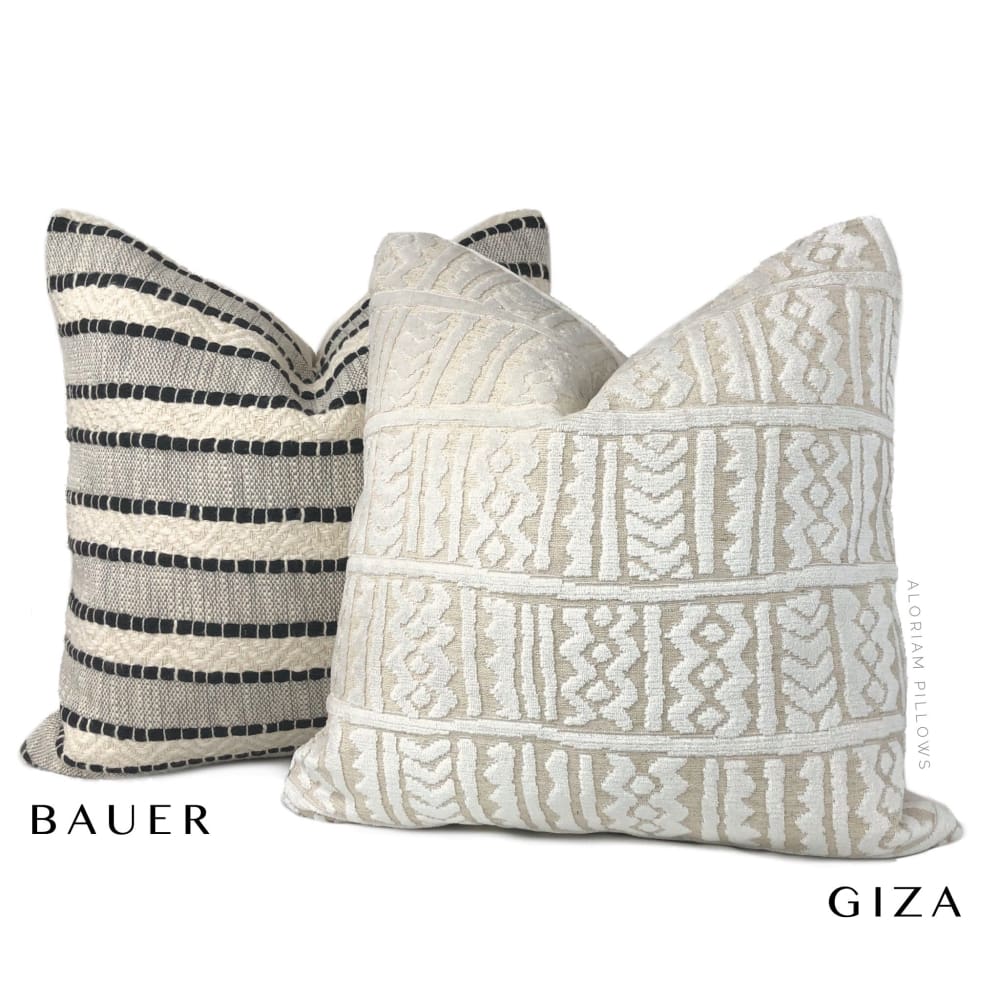 Giza Warm White Ethnic Cut Velvet Pillow Cover - Aloriam