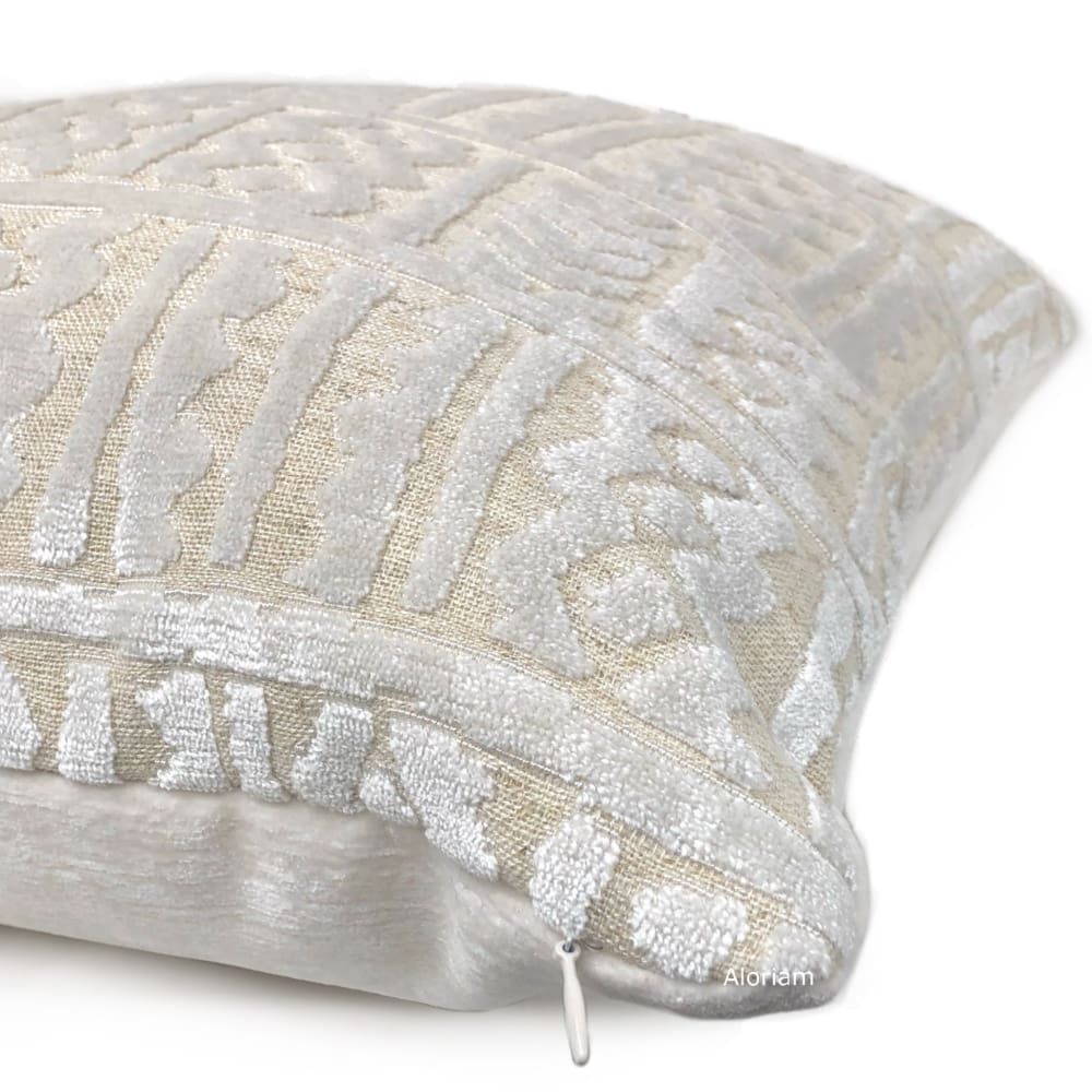 Giza Warm White Ethnic Cut Velvet Pillow Cover - Aloriam