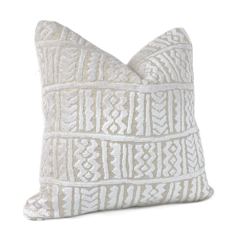 Giza Warm White Ethnic Cut Velvet Pillow Cover - Aloriam