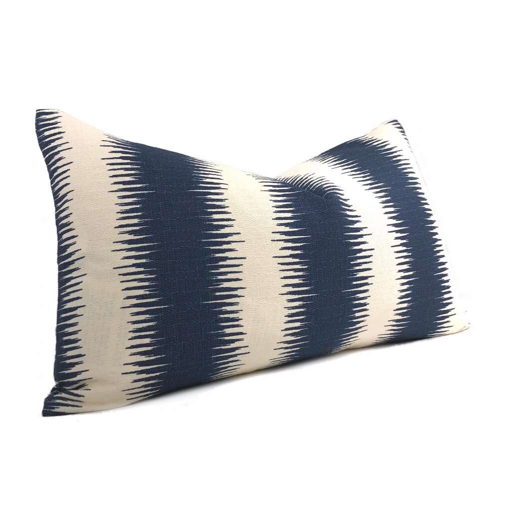 Goji Navy Blue & Cream Tribal Stripe Pillow Cover Cushion Pillow Case Euro Sham 16x16 18x18 20x20 22x22 24x24 26x26 28x28 Lumbar Pillow 12x18 12x20 12x24 14x20 16x26 by Aloriam