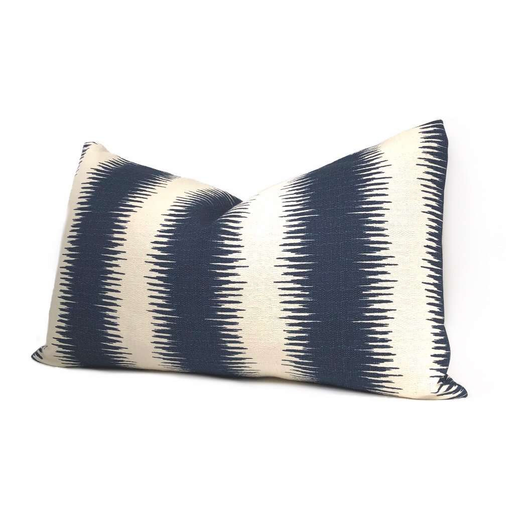 Goji Navy Blue & Cream Tribal Stripe Pillow Cover Cushion Pillow Case Euro Sham 16x16 18x18 20x20 22x22 24x24 26x26 28x28 Lumbar Pillow 12x18 12x20 12x24 14x20 16x26 by Aloriam