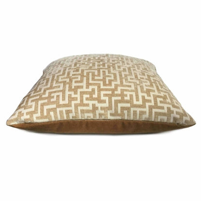 Golden Brown Cream Greek Key Geometric Chenille Pillow Cover Cushion Pillow Case Euro Sham 16x16 18x18 20x20 22x22 24x24 26x26 28x28 Lumbar Pillow 12x18 12x20 12x24 14x20 16x26 by Aloriam