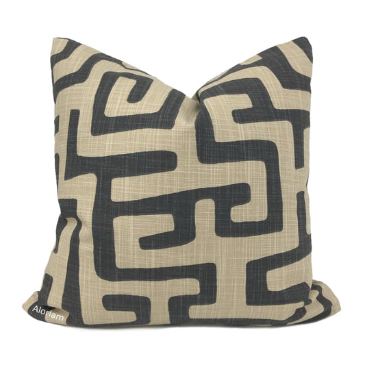 Gopal Black Tan Tribal Maze Pillow Cover - Aloriam