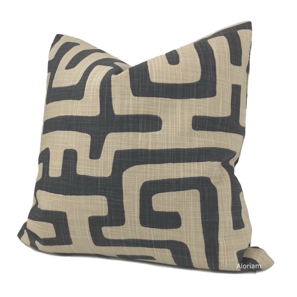 Gopal Black Tan Tribal Maze Pillow Cover - Aloriam