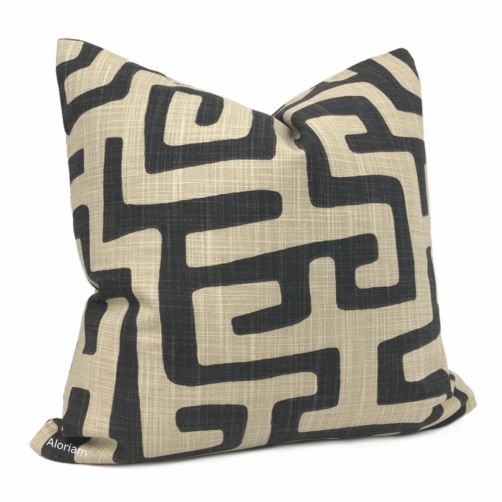 Gopal Black Tan Tribal Maze Pillow Cover - Aloriam