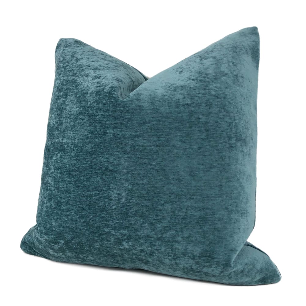 Grafton Lagoon Teal Blue Chenille Velvet Pillow Cover - Aloriam