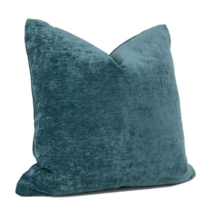 Grafton Lagoon Teal Blue Chenille Velvet Pillow Cover - Aloriam