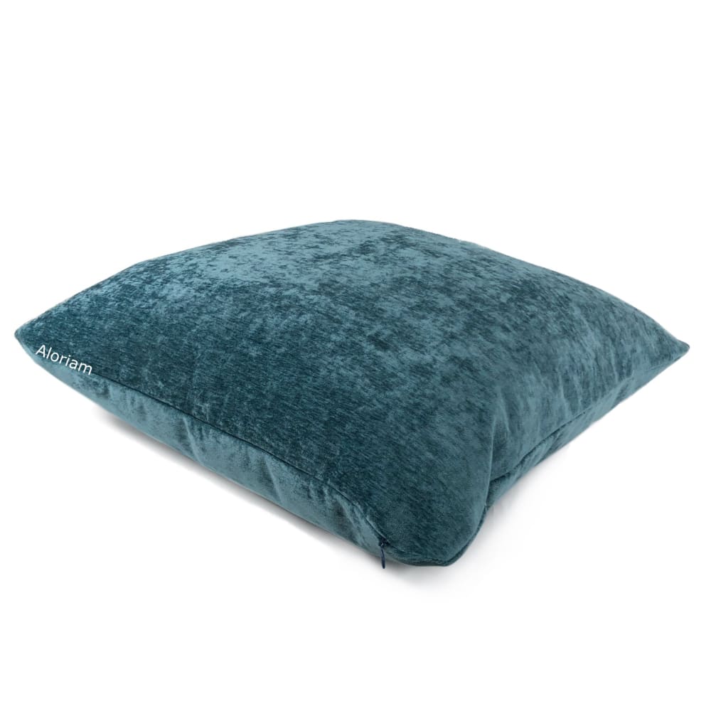 Grafton Lagoon Teal Blue Chenille Velvet Pillow Cover - Aloriam