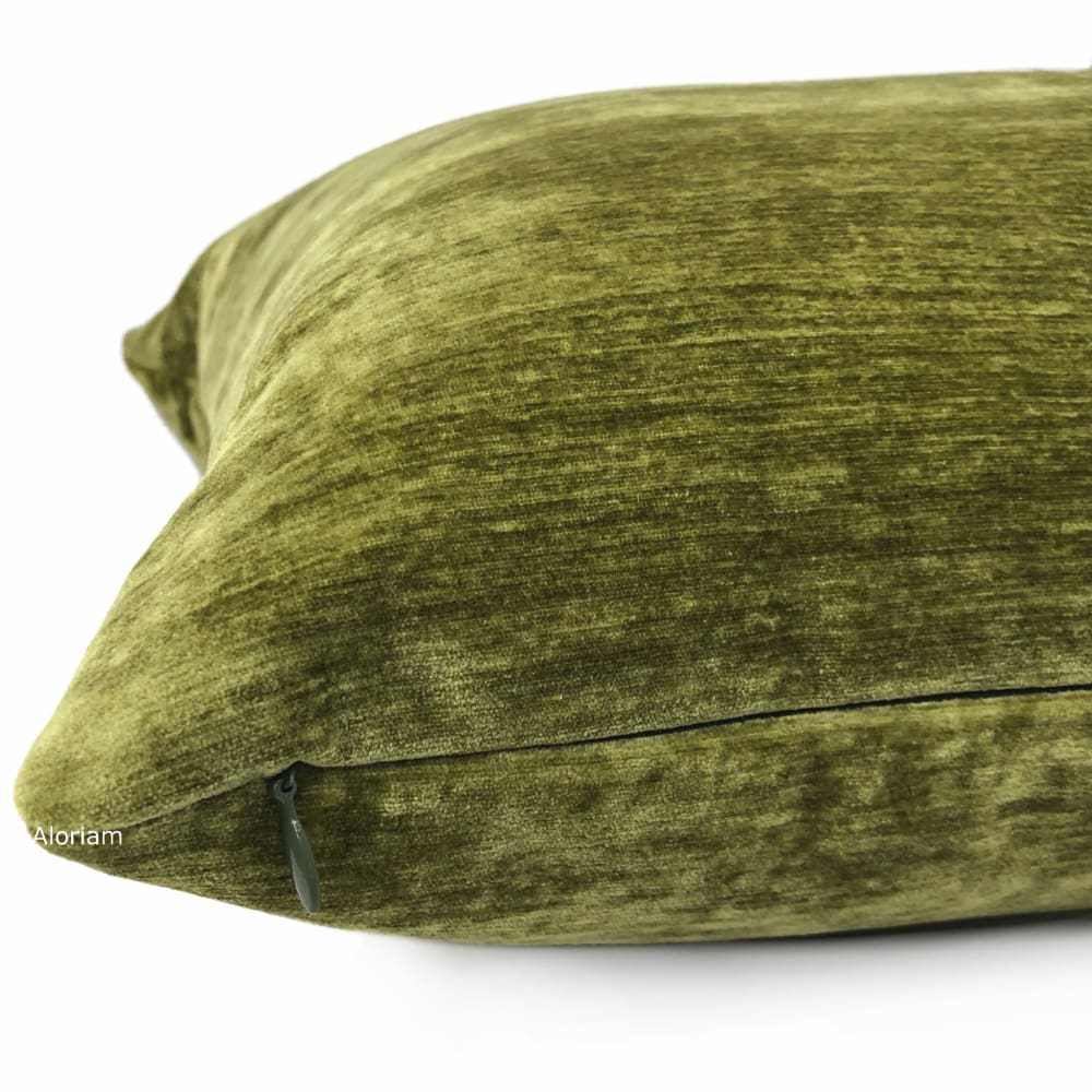 Grafton Olive Green Chenille Velvet Pillow Cover - Aloriam