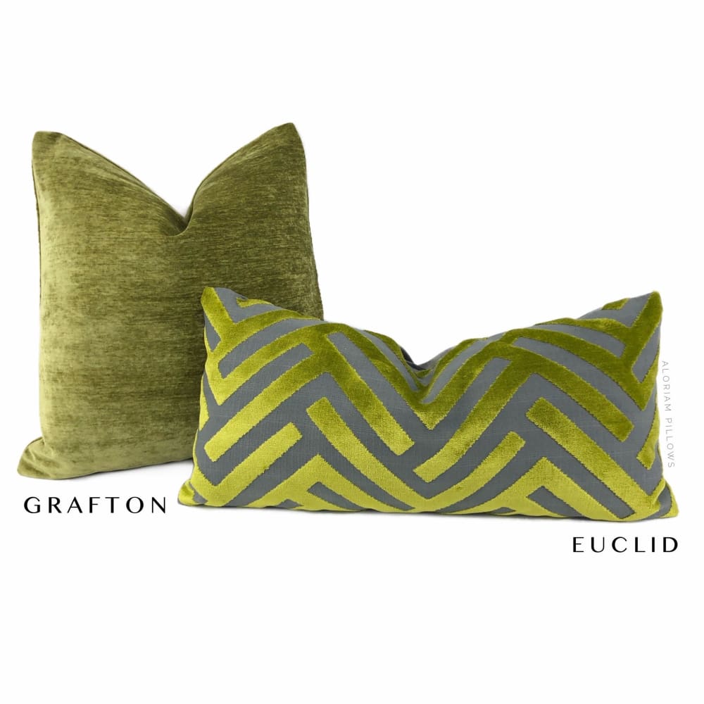 Grafton Olive Green Chenille Velvet Pillow Cover - Aloriam