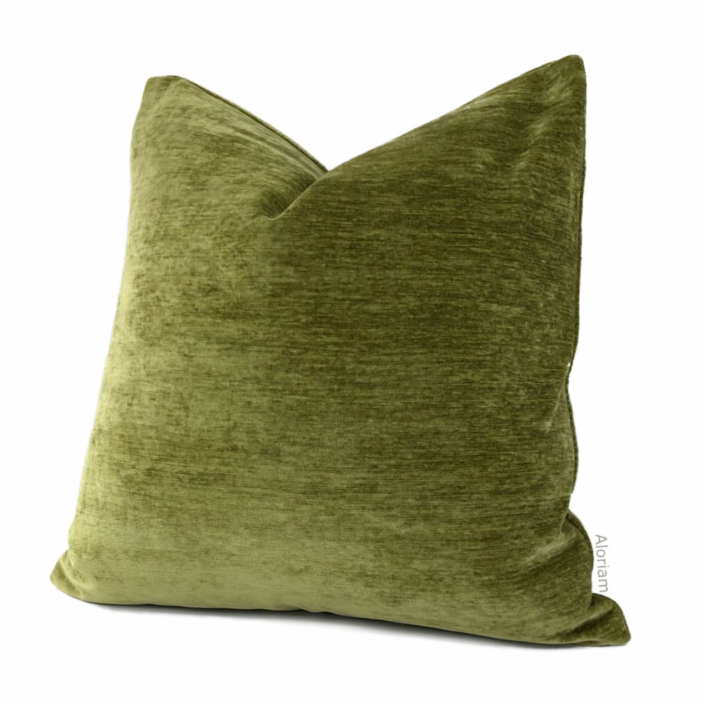 Grafton Olive Green Chenille Velvet Pillow Cover - Aloriam