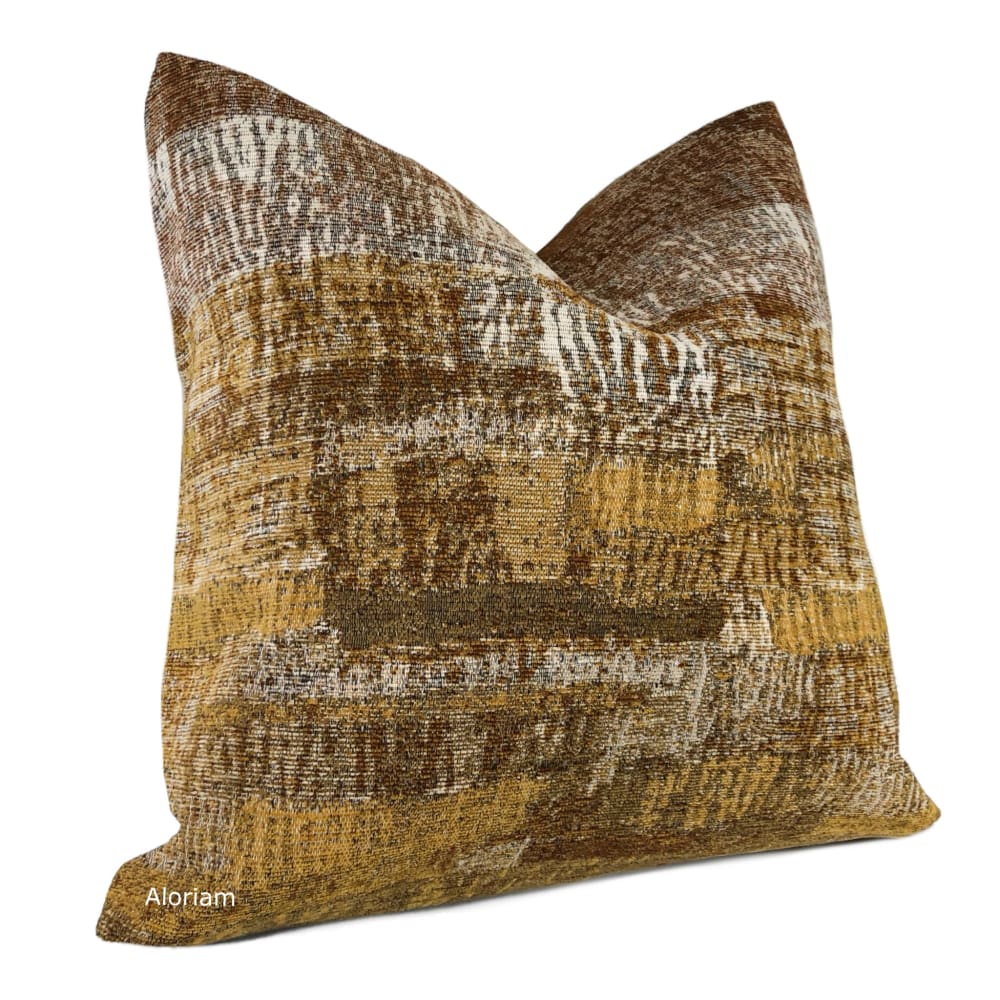 Grand Teton III Ochre Yellow Umber Brown Texture Pillow Cover - Aloriam