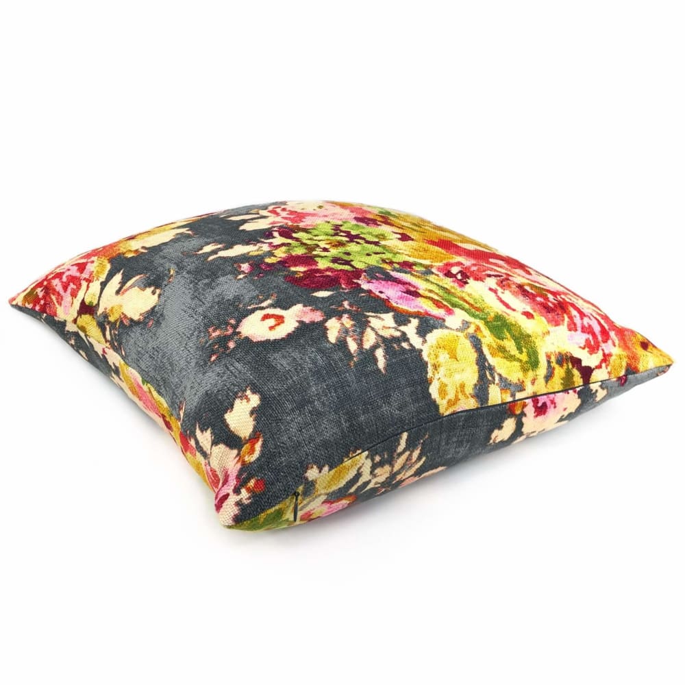 Graphite Gray Pink Aphrodite Floral Cotton Linen Print Pillow Cover Cushion Pillow Case Euro Sham 16x16 18x18 20x20 22x22 24x24 26x26 28x28 Lumbar Pillow 12x18 12x20 12x24 14x20 16x26 by Aloriam