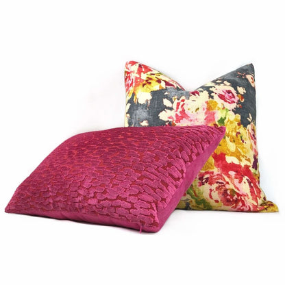 Graphite Gray Pink Aphrodite Floral Cotton Linen Print Pillow Cover Cushion Pillow Case Euro Sham 16x16 18x18 20x20 22x22 24x24 26x26 28x28 Lumbar Pillow 12x18 12x20 12x24 14x20 16x26 by Aloriam