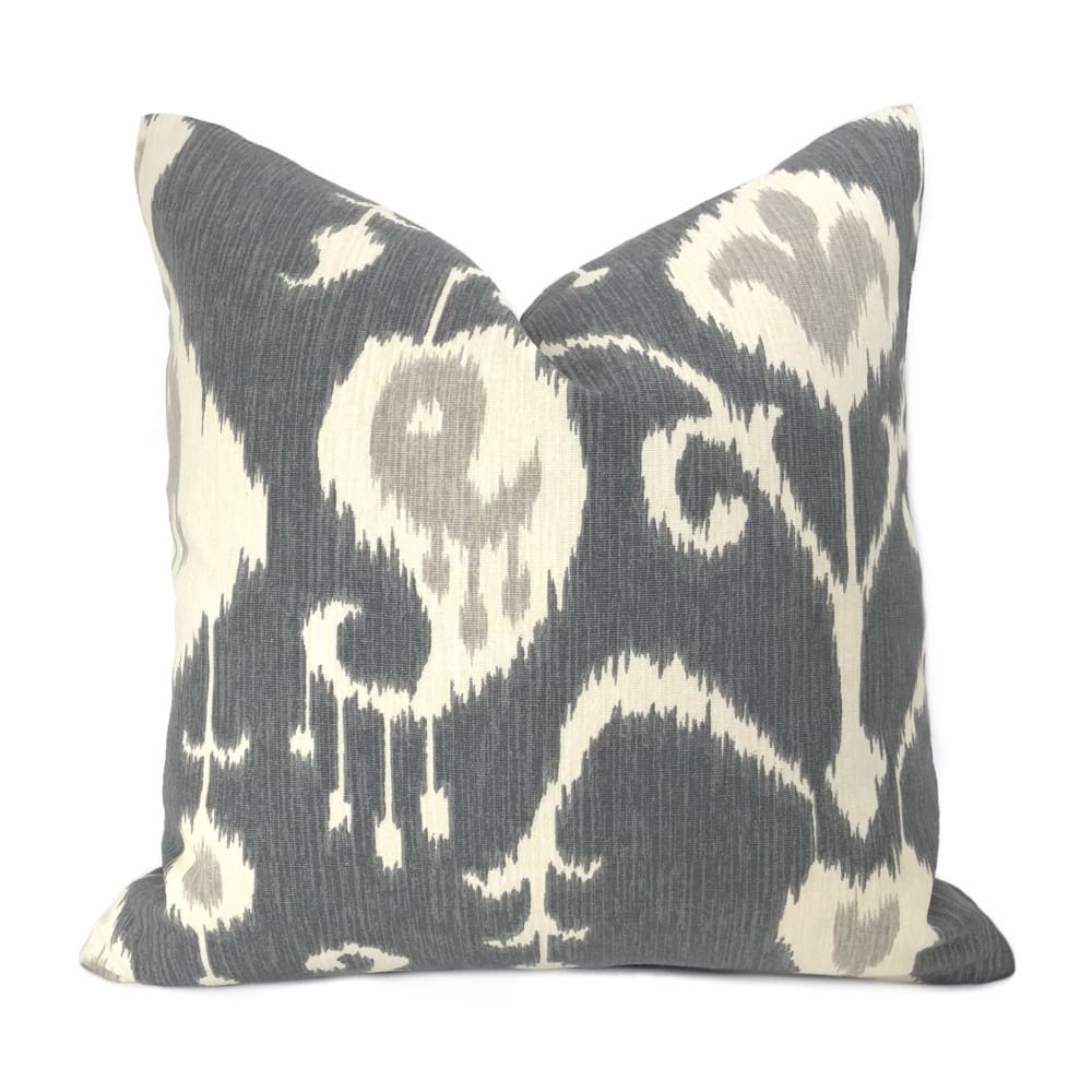 Gray Beige Cream Ikat Cotton Print Throw Pillow Cushion Zipper Cover - Aloriam