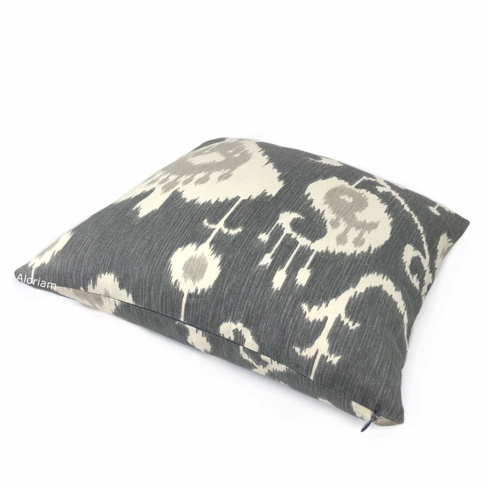 Gray Beige Cream Ikat Cotton Print Throw Pillow Cushion Zipper Cover - Aloriam