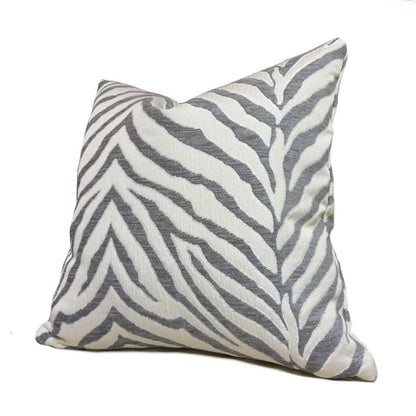 Gray Cream Tiger Zebra Stripes Upholstery Chenille Pillow Cover