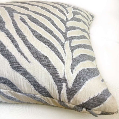 Gray Cream Tiger Zebra Stripes Upholstery Chenille Pillow Cover