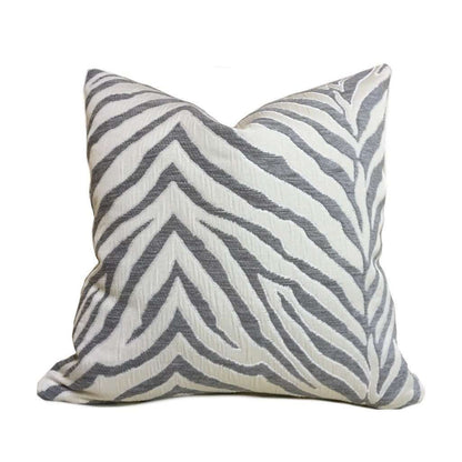 Gray Cream Tiger Zebra Stripes Upholstery Chenille Pillow Cover