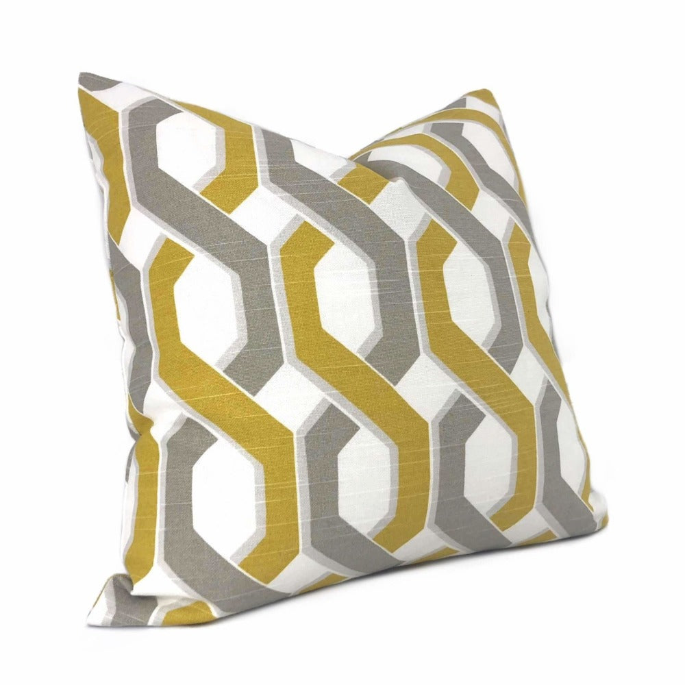 Gray Yellow White Twisted Geometric Stripe Pillow Case 24x24 26x26 28x28 Euro Sham