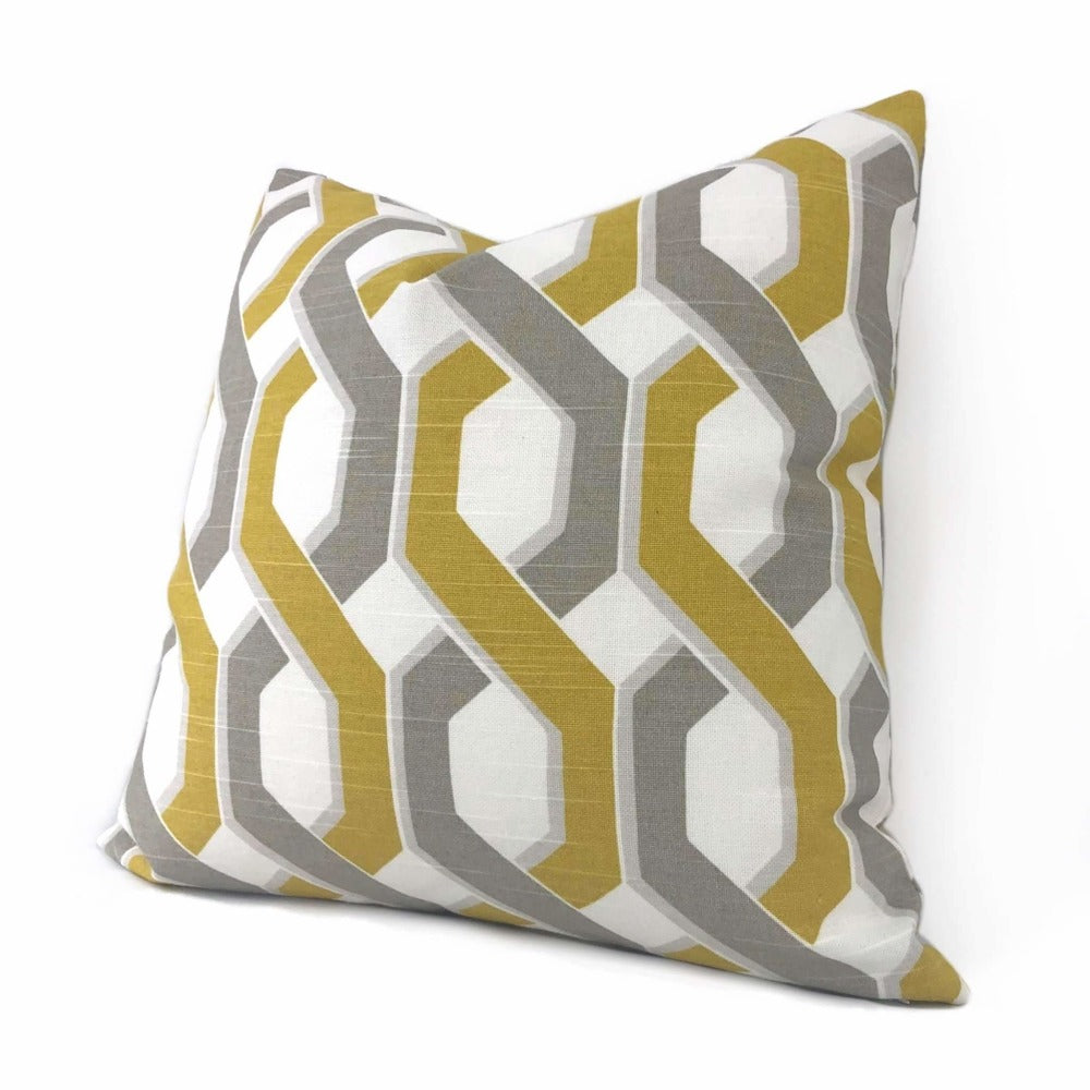 Gray Yellow White Twisted Geometric Stripe Lumbar Pillow 12x18 12x20 12x24 14x20 16x26