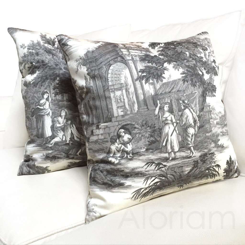 Greek Grand Toile Gray White Pillow by Aloriam