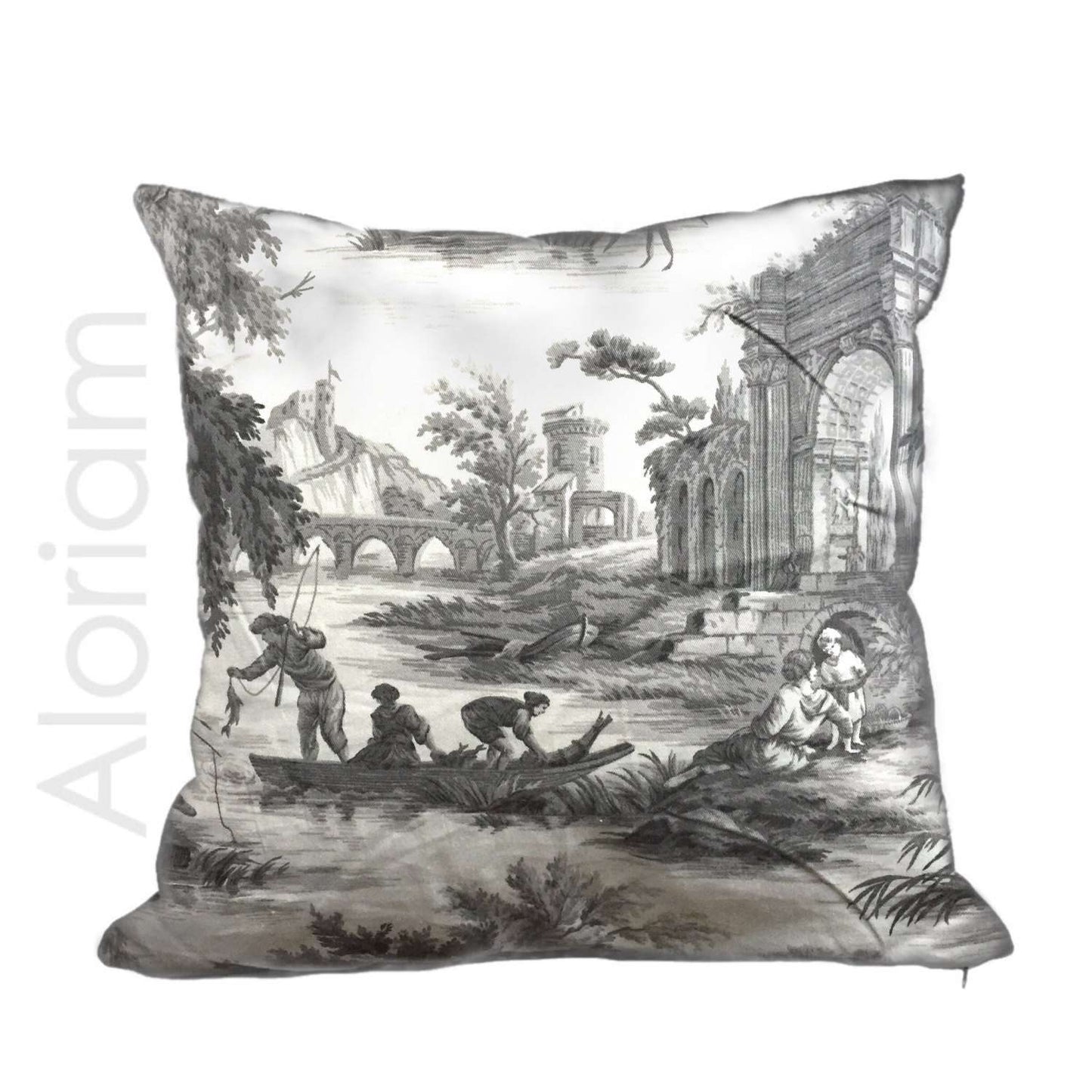 Greek Grand Toile Gray White Pillow by Aloriam