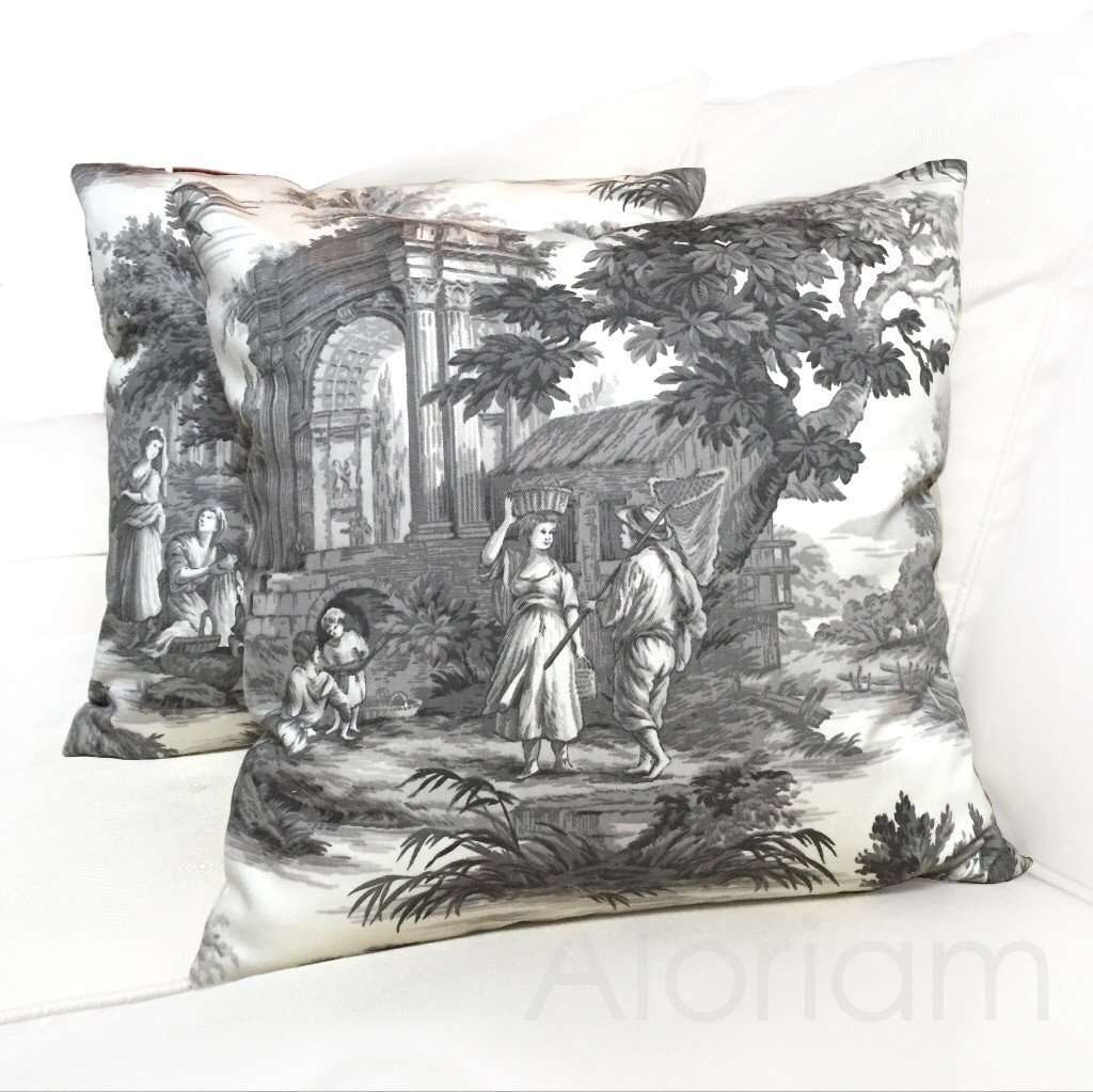 Greek Grand Toile Gray White Pillow Cushion Cover Cushion Pillow Case Euro Sham 16x16 18x18 20x20 22x22 24x24 26x26 28x28 Lumbar Pillow 12x18 12x20 12x24 14x20 16x26 by Aloriam