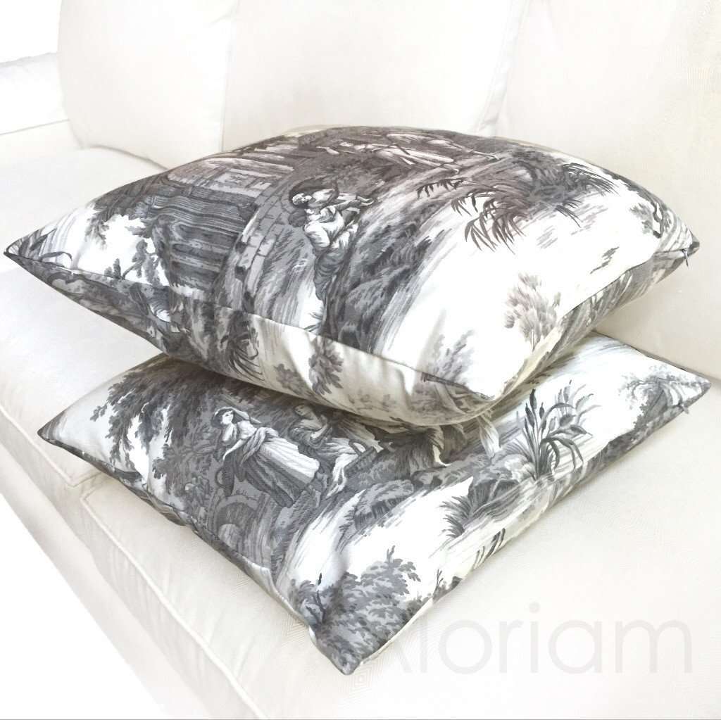 Greek Grand Toile Gray White Pillow Cushion Cover Cushion Pillow Case Euro Sham 16x16 18x18 20x20 22x22 24x24 26x26 28x28 Lumbar Pillow 12x18 12x20 12x24 14x20 16x26 by Aloriam