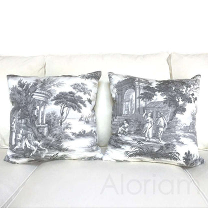 Greek Grand Toile Gray White Pillow Cushion Cover Cushion Pillow Case Euro Sham 16x16 18x18 20x20 22x22 24x24 26x26 28x28 Lumbar Pillow 12x18 12x20 12x24 14x20 16x26 by Aloriam