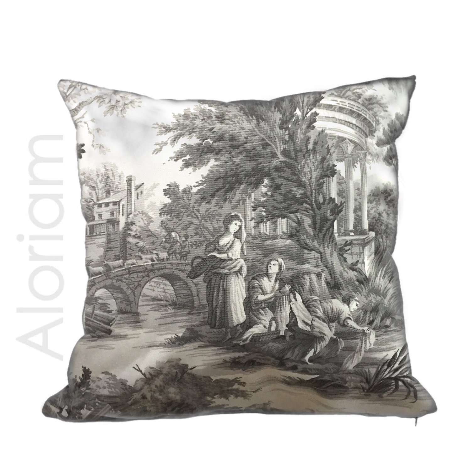 Greek Grand Toile Gray White Pillow by Aloriam