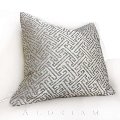 Greek Key Geometric Taupe Brown Beige Upholstery Pillow Cushion Cover