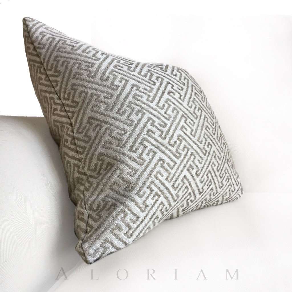 Greek Key Geometric Taupe Brown Beige Upholstery Pillow Cushion Cover