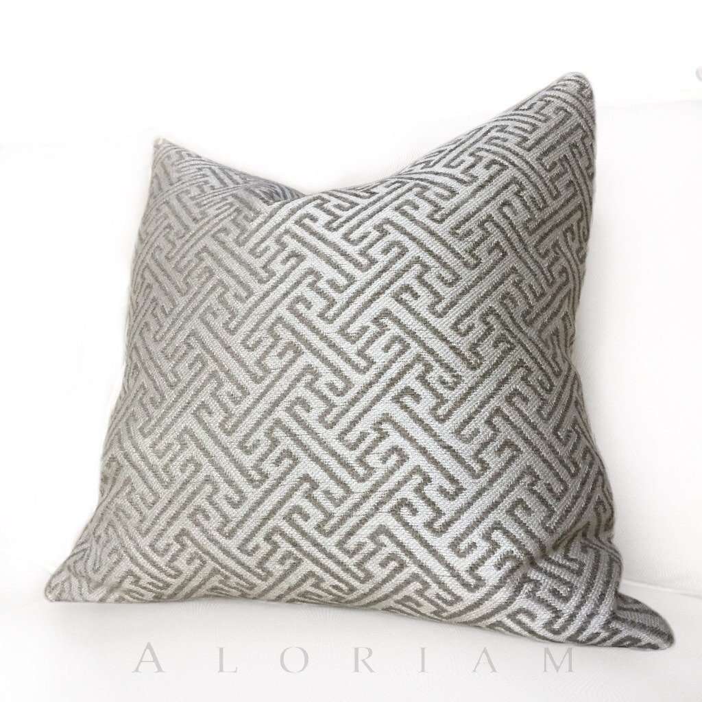 Greek Key Geometric Taupe Brown Beige Upholstery Pillow Cushion Cover