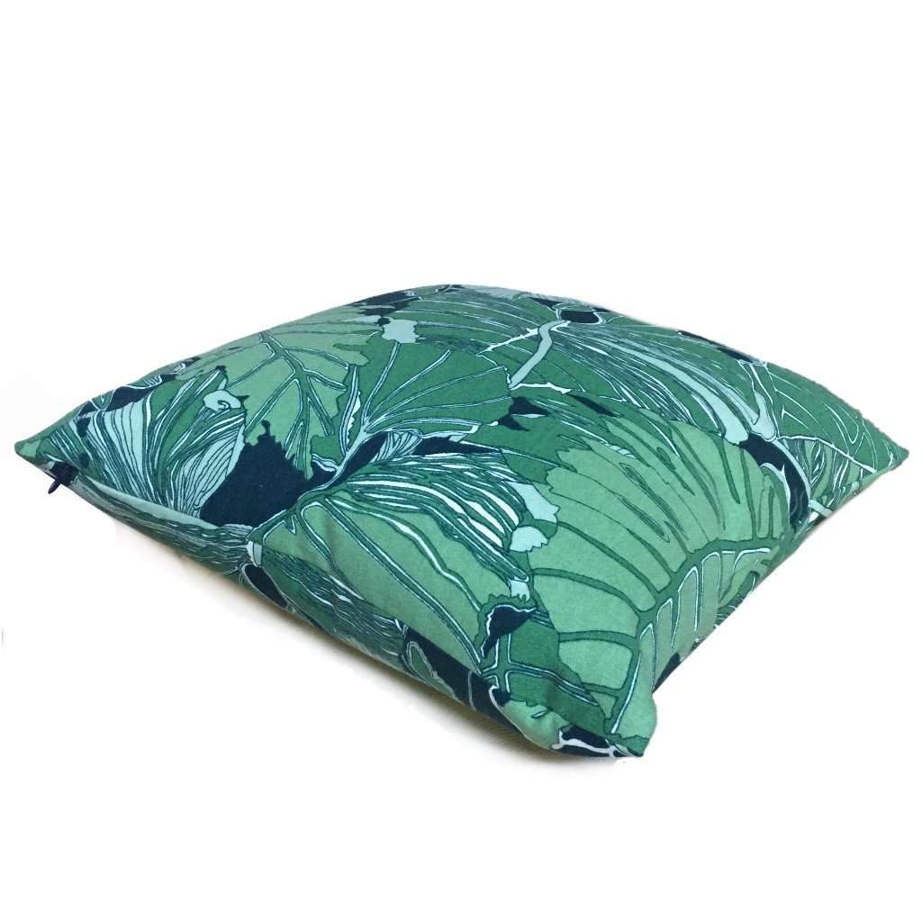 Green Navy Blue Abstract Leaf Botanical Cotton Print Pillow Cover