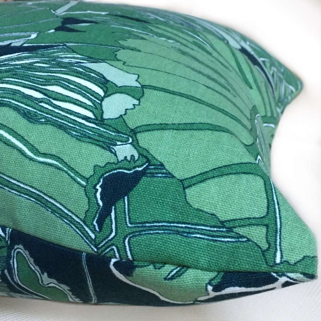 Green Navy Blue Abstract Leaf Botanical Cotton Print Pillow Cover