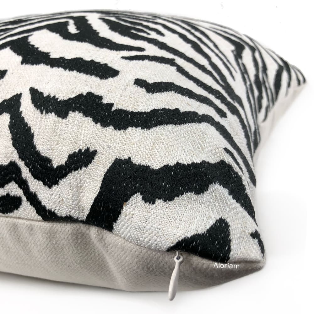 Guillermo Black White Embroidered Zebra Stripe Pillow Cover - Aloriam