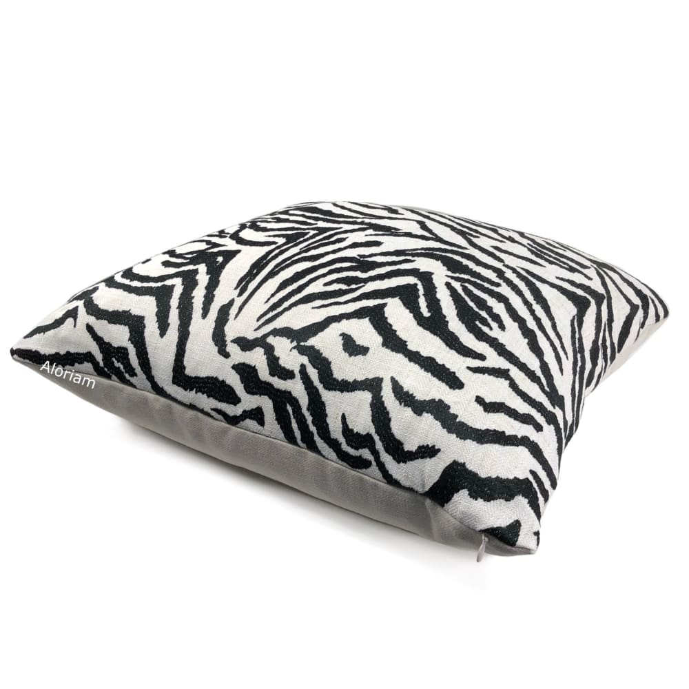 Guillermo Black White Embroidered Zebra Stripe Pillow Cover - Aloriam