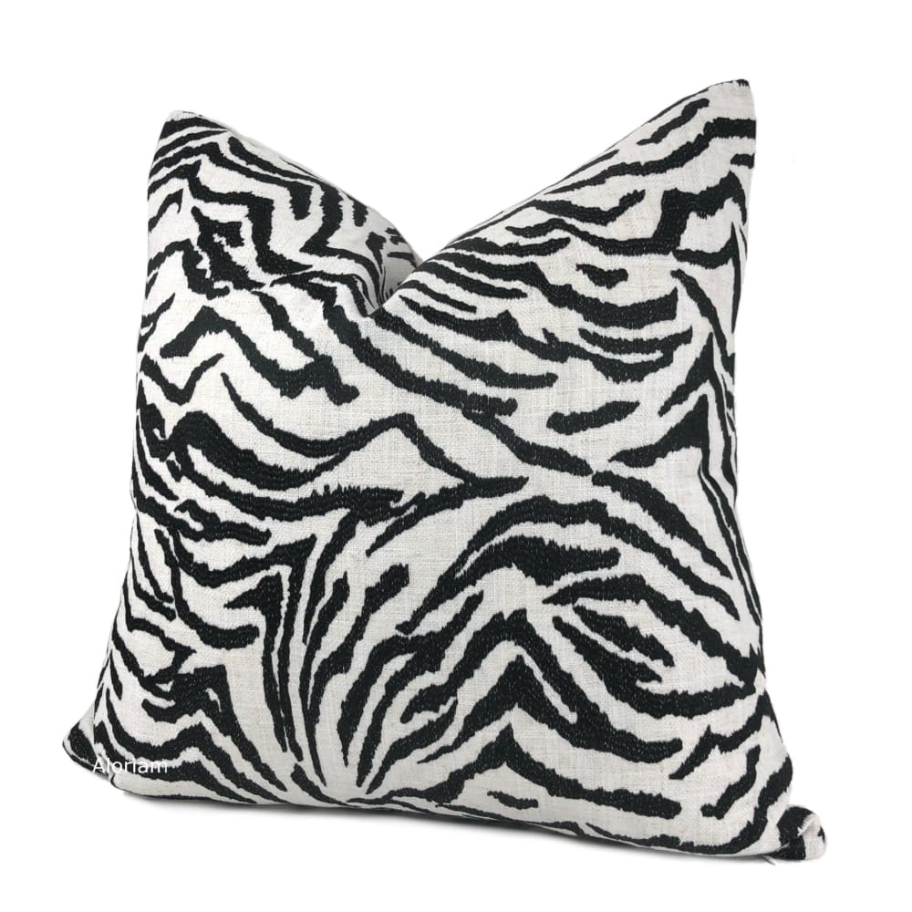 Guillermo Black White Embroidered Zebra Stripe Pillow Cover - Aloriam