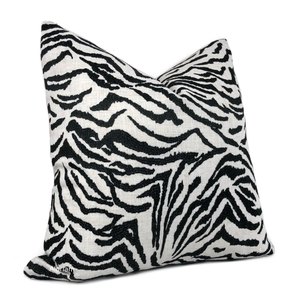 Guillermo Black White Embroidered Zebra Stripe Pillow Cover - Aloriam