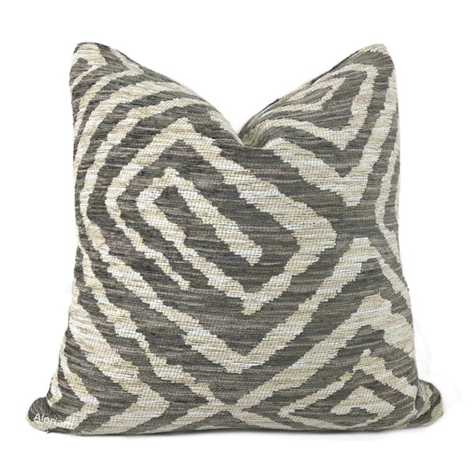 Gupta Taupe Beige Ethnic Maze Chenille Pillow Cover - Aloriam