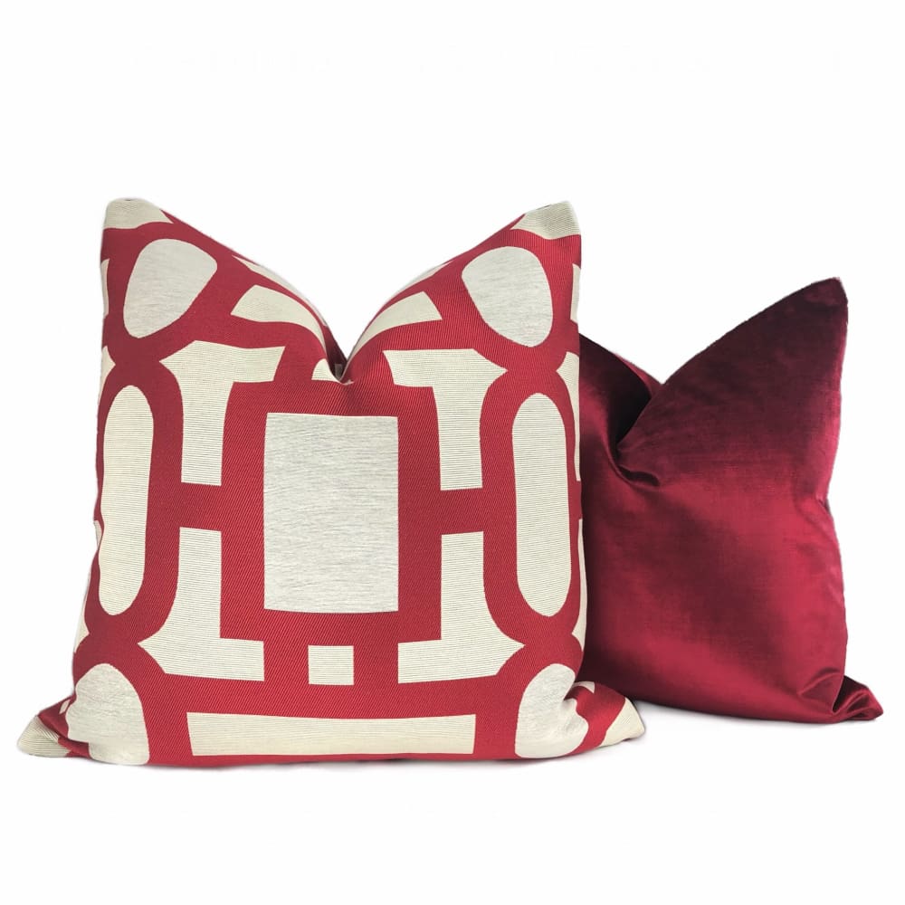 Harlow Lacquer Red Art Deco Geometric Pillow Cover - Aloriam