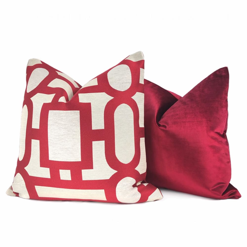 Harlow Lacquer Red Art Deco Geometric Pillow Cover - Aloriam