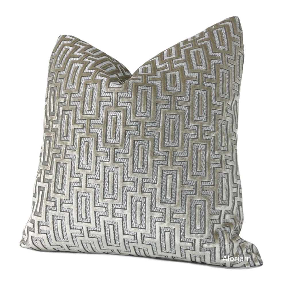 Hennessy Beige Interlock Geometric Cut Velvet Pillow Cover - Aloriam